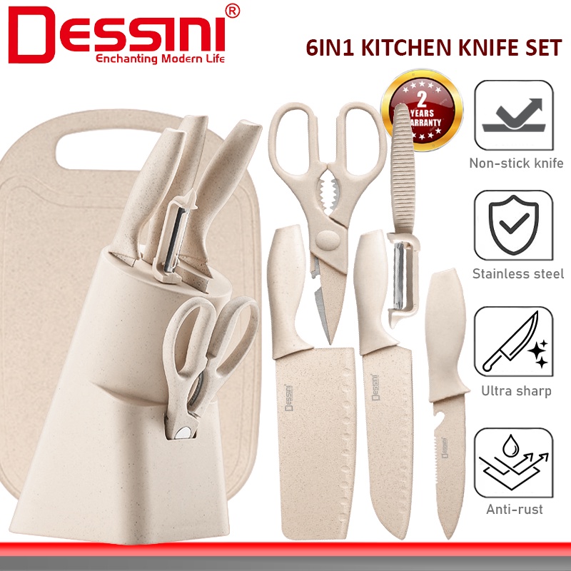 DESSINI ITALY 6 IN 1 Kitchen Knife Scissor Peeler Cutting Board Storage Holder Cutlery Organizer / Alatan Dapur Pisau