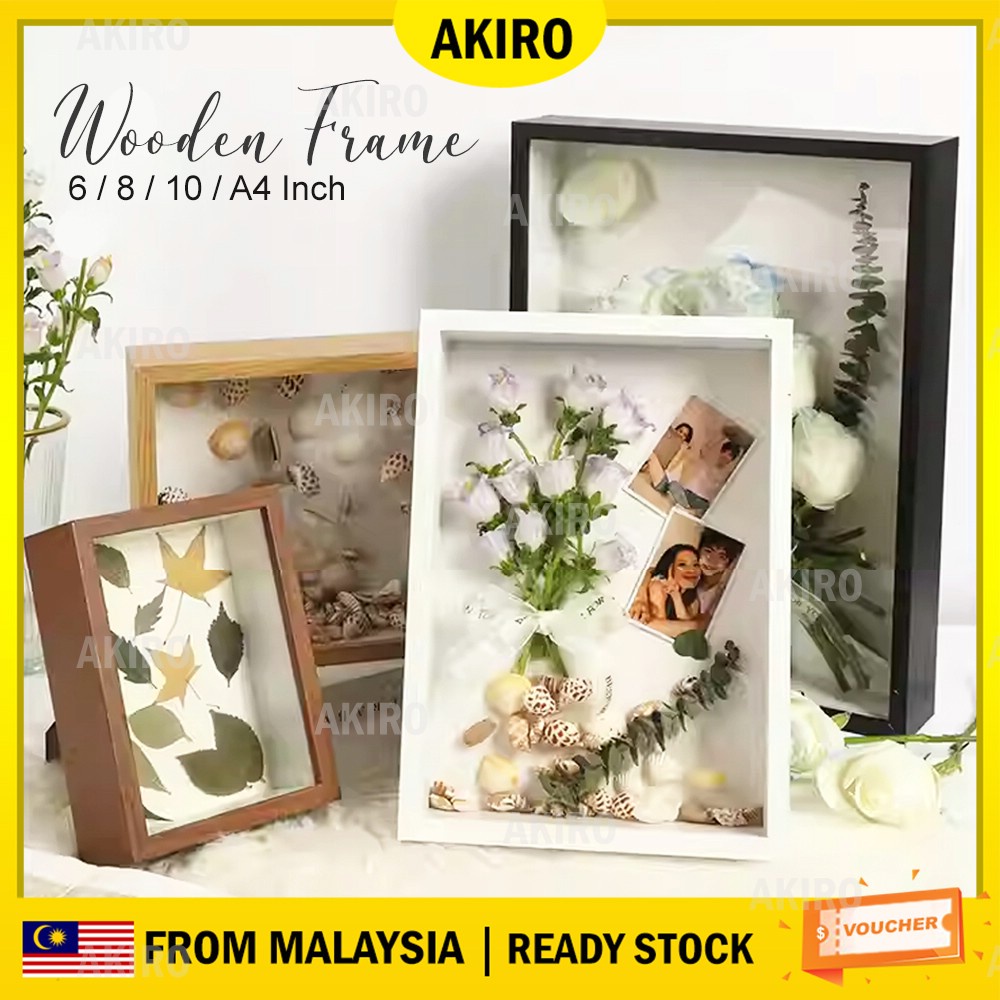 AKIRO 3D Hollow Wooden Frame Dry Rose Flower Frame DIY Dried Flower Wedding Photo Table Hanging Frame Bingkai 相框