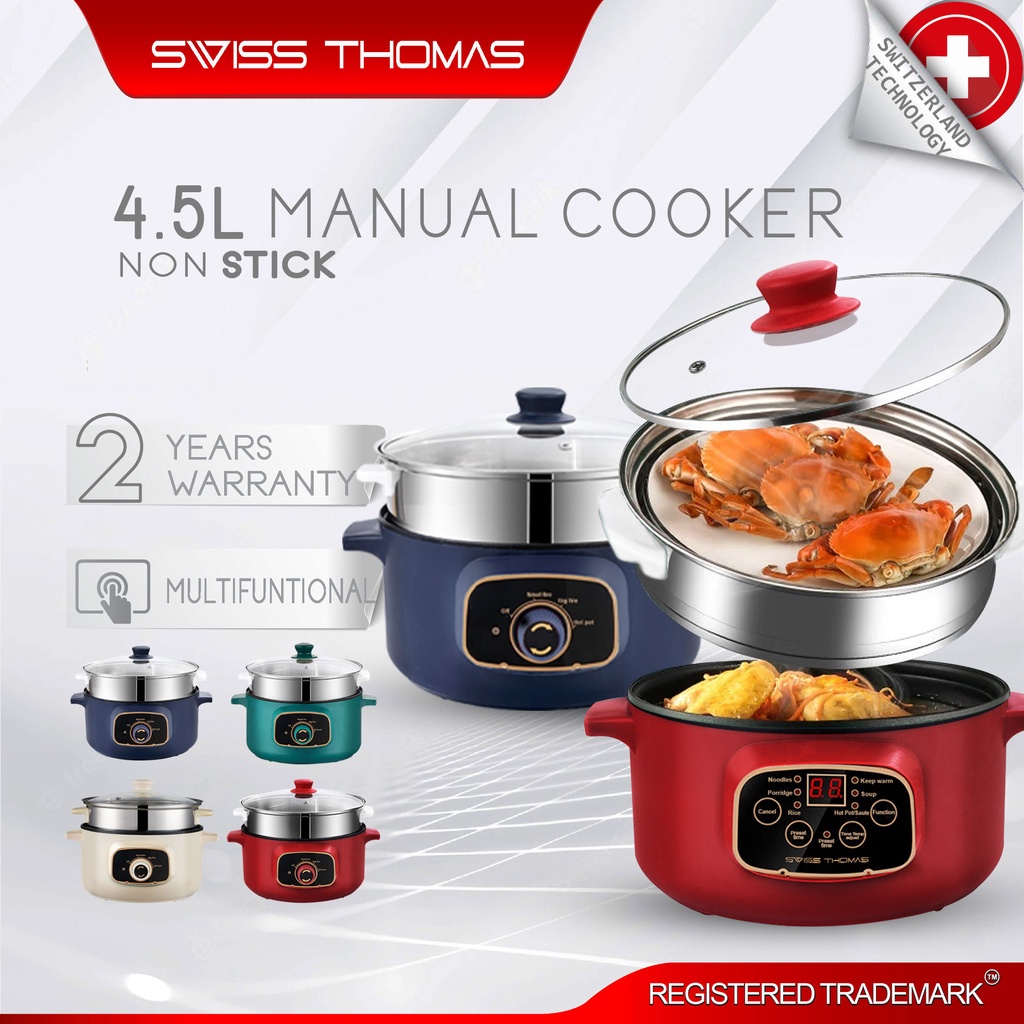 SwissThomas Periuk Nasi Cooking Pot Multifunction Non Stick Rice Cooker Pot Hot Pot Stainless Steel Steam Tray (4.5L)