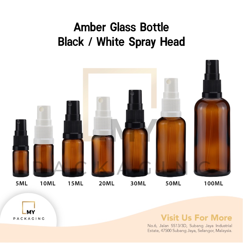 Amber Glass Bottle 5ml to 100ml with Spray Head for Toner Face Care Body Mist Hair Spray Essence Water Phase Product