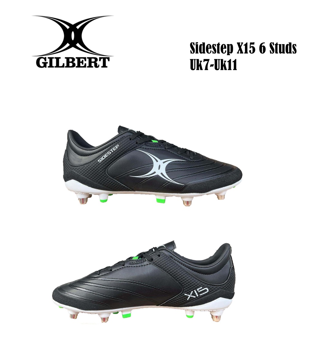 Gilbert Gilbert Black Sidestep X15 6 Studs Rugby Ragbi Boots Shoes