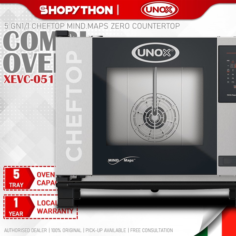 UNOX CHEFTOP MIND.MAPS 5 GN1/1 ZERO Countertop XEVC-0511-EZRM (9000W) Combi Oven Smart Baking Cooking Commercial Kitchen