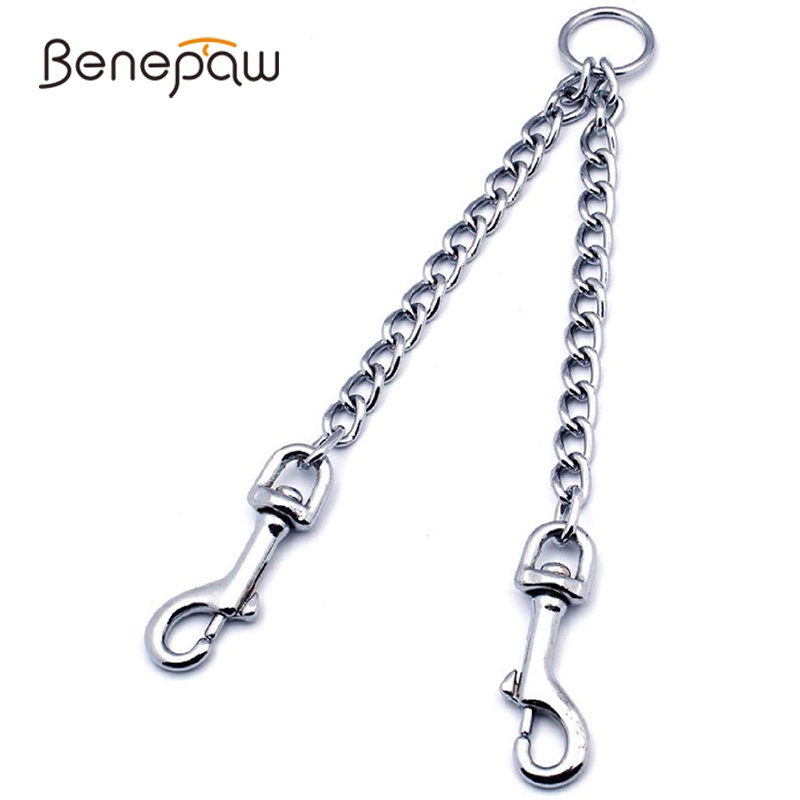 Benepaw Heavy Duty Double Dog Leash Durable Eco-friendly 2 Way Splitter Lead Metal Chain Pet Clip Coupler For Walking Training