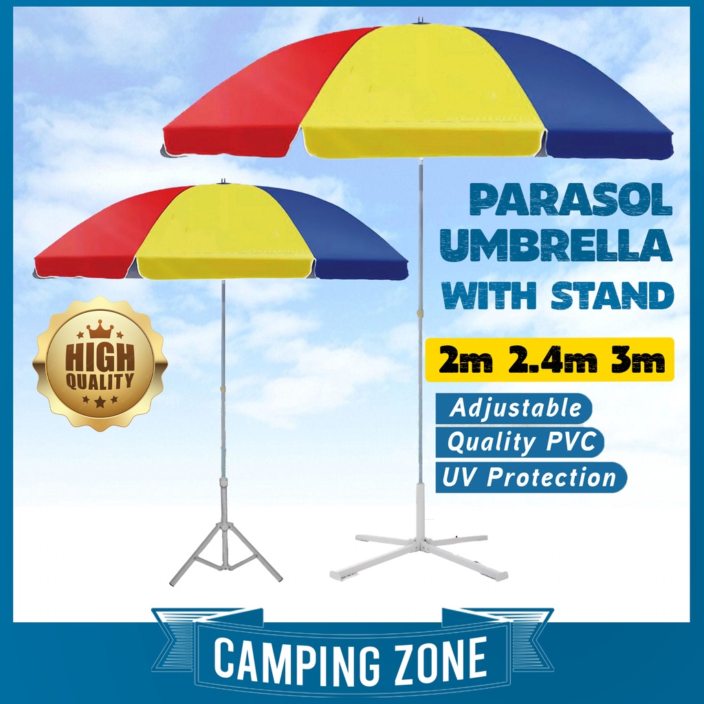 2M 2.4M 3M Rainbow Parasol Umbrella With Stand UV Protection Umbrella Canopy Picnic Payung Besar Payung Pasar Malam