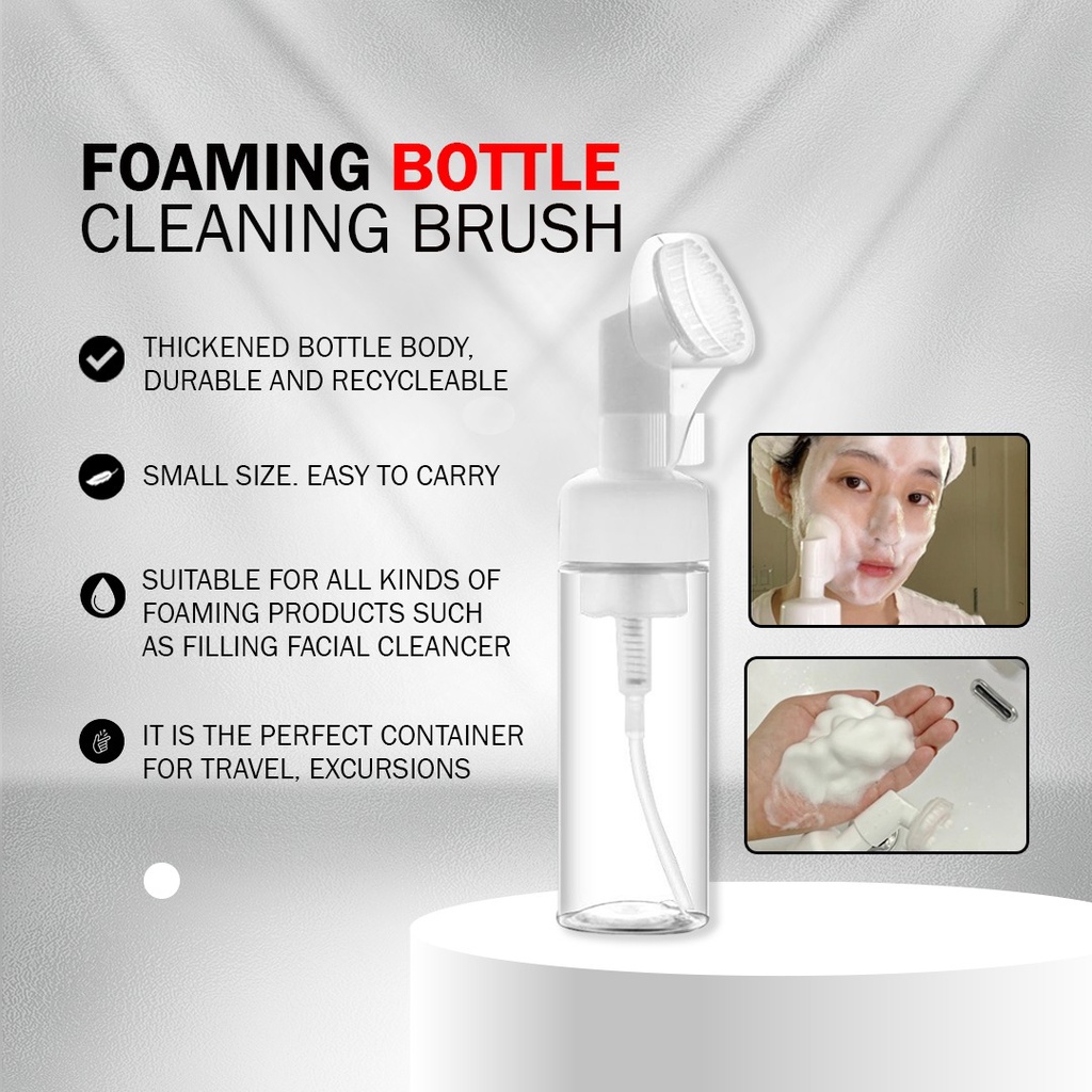 Mousse Foaming Bottle/Cleaning Brush/Pump Press Silicone Face Brush Foaming Brush Bottle Facial Foam Bot