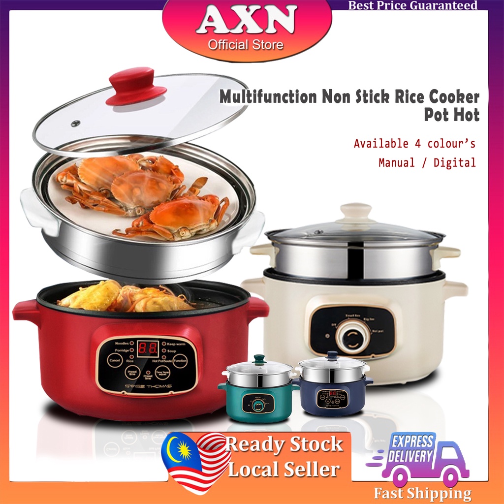 Axn Periuk Nasi Cooking Pot Multifunction Non Stick Rice Cooker Pot Hot Pot Stainless Steel Steam Tray (4.5L)