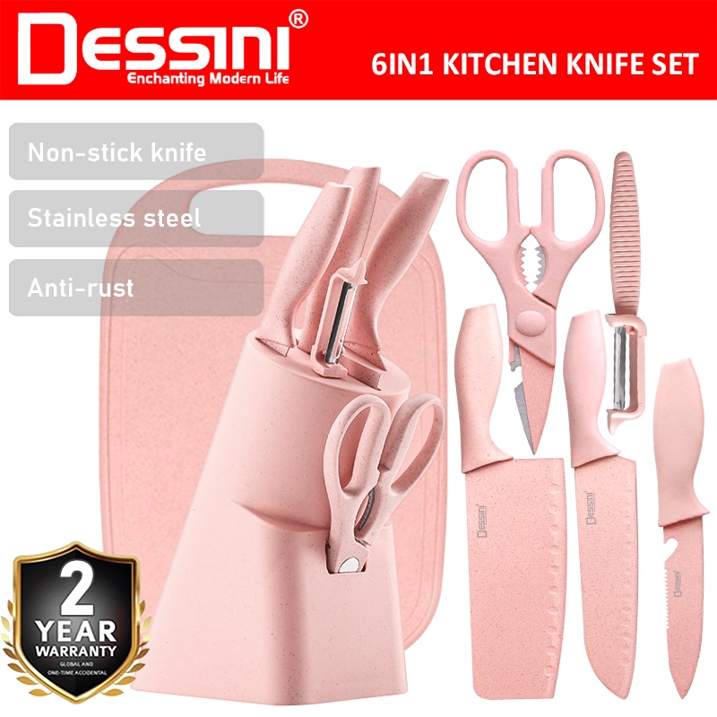 DESSINI ITALY 6 IN 1 Kitchen Knife Scissor Peeler Cutting Board Storage Holder Cutlery Organizer / Alatan Dapur Pisau