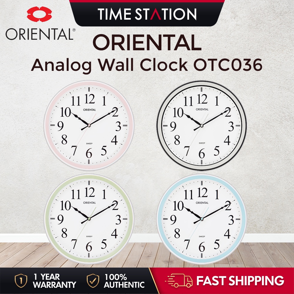 ORIENTAL Analog Wall Clock Numeric Quartz Silent Sweep Second Movement Jam Dinding Hiasan Bulat OTC036