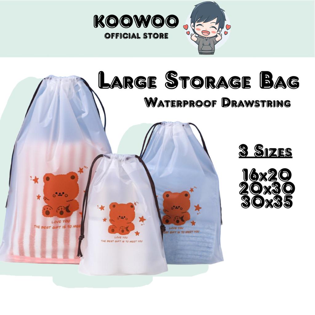 KOOWOO 【WATERPROOF】Drawstring Bag Storage Organizer Transparent Matte Storage Bag Travel 束口袋抽