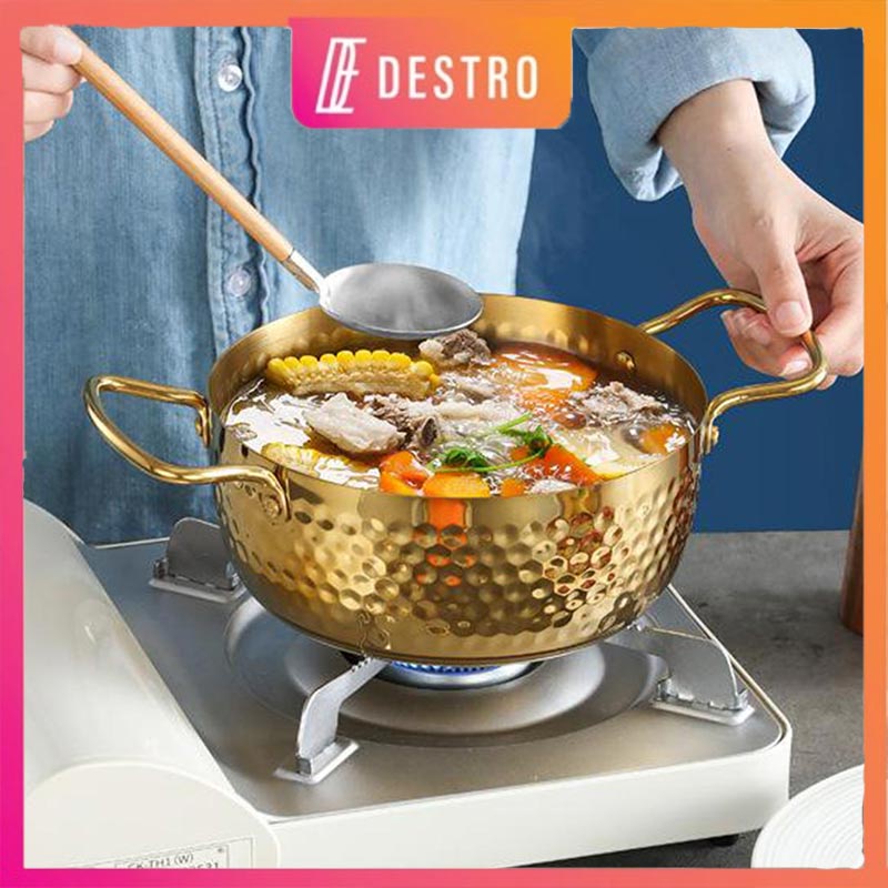 Destro Stainless Steel Korean Ramen Pot Soup Noodles Seafood Cooking Double Ear Pan Non-stick Hotpot Cookware 泡面锅