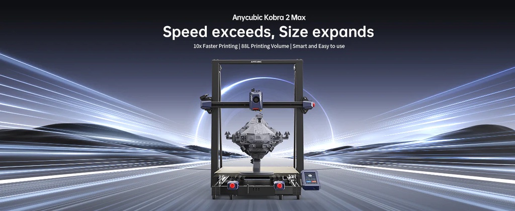 Anycubic kobra 2 max fdm fast 3d printer, large build area 420x420x500mm 88l, auto levelling easy setup user friendly