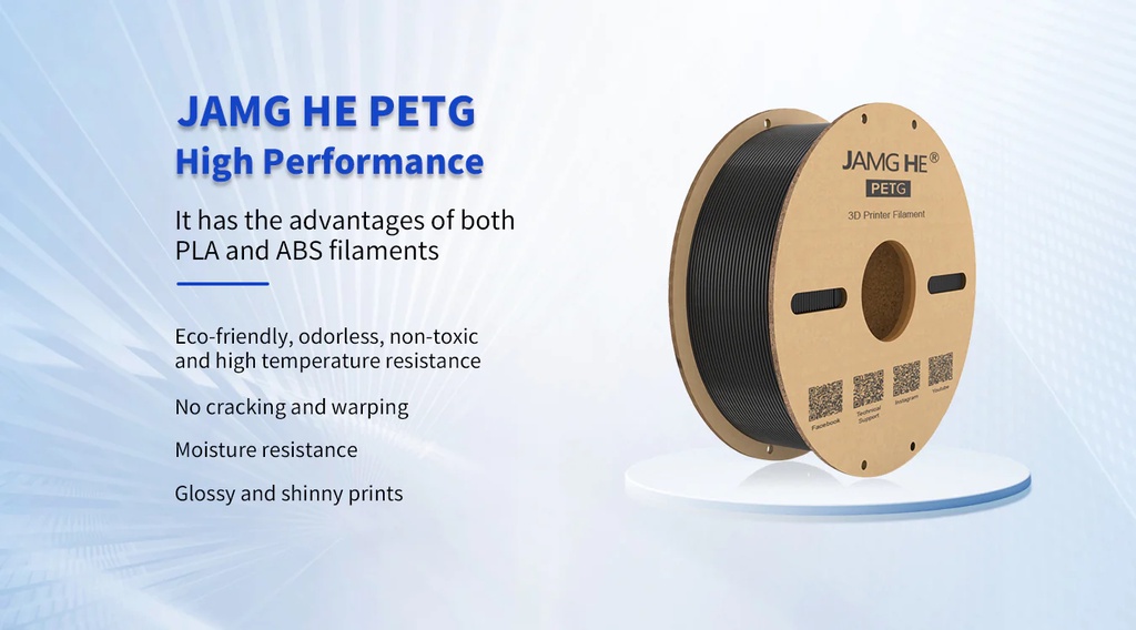 Jamghe petg filament 1.75mm 1kg for 3d printer easy print odorless high toughness cardboard spool