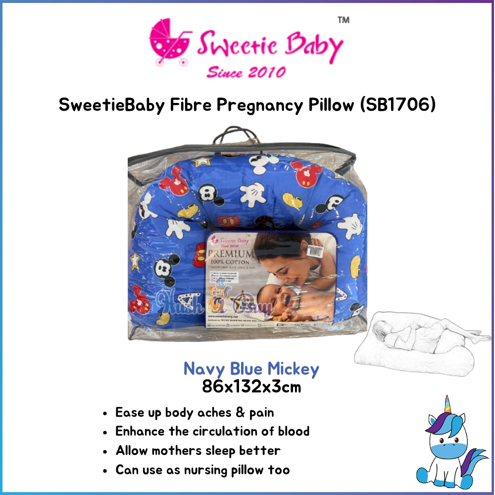 Sweetie Baby Fibre Pregnancy Pillow (86x132x3cm) Navy Blue Mickey / Grey Star / Surfing Dude | HUSH A BUY