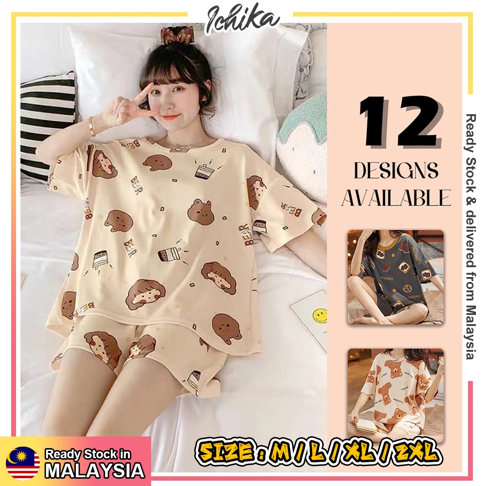[MYSIA READY STOCK][M-2XL][FARRAH Short Sleeve Cute Pyjamas Women Baju Tidur Wanita Pajamas Women Nightwear Sleepwear]