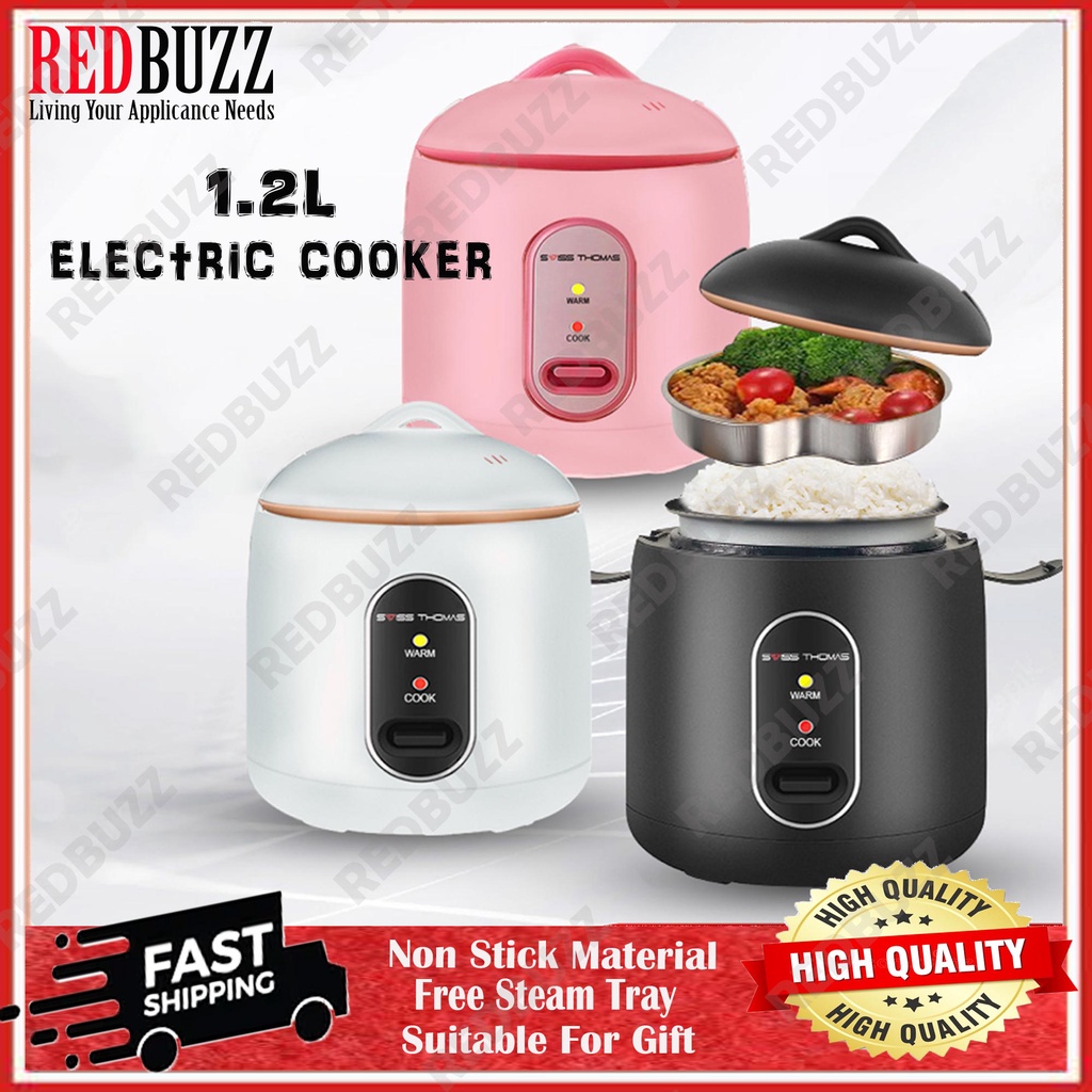 REDBUZZ 1.2L Electric Rice Cooker Pot MultiCooker Non Stick with Steam Tray Removable Cover Lid