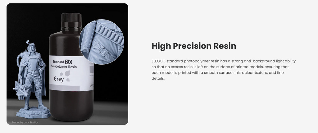 Elegoo standard resin 2.0 8k resolution resin uv curing resin 84d hardness resin low shrinkage high precision light odor