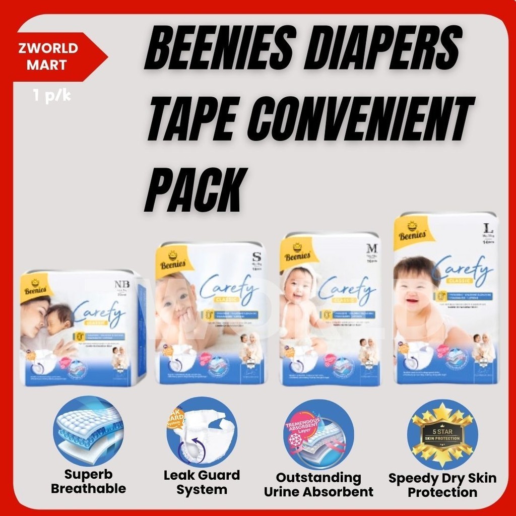 BEENIES Carefy Convenient Pack Baby Diapers Tape Newborn Diaper Lampin Baby Lampin Bayi Baru Lahir - Lampin Kanak Kanak