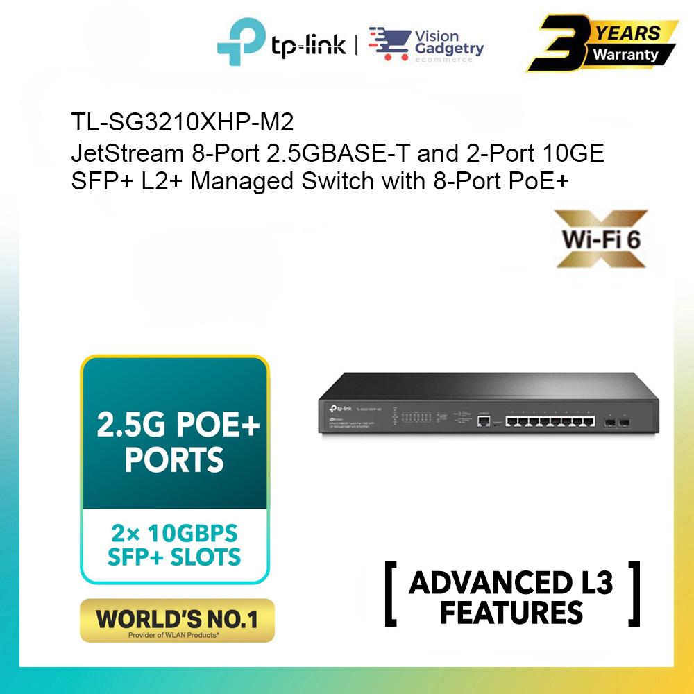 TP-Link TL-SG3210XHP-M2 JetStream 8-Port 2.5GBASE-T and 2-Port 10GE SFP+  L2+ Managed Switch with 8-Port PoE+ | Vision Gadgetry