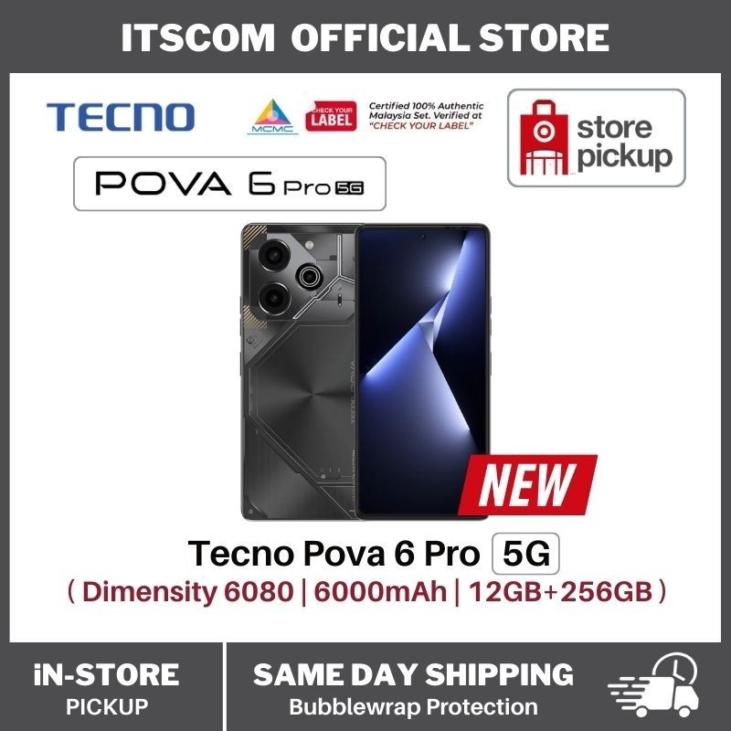 Tecno Pova 6 Pro 5G | (12+12GB) RAM + 256GB ROM | 6000mAh 70W Ultra-Charge | Mediatek Dimensity 6080