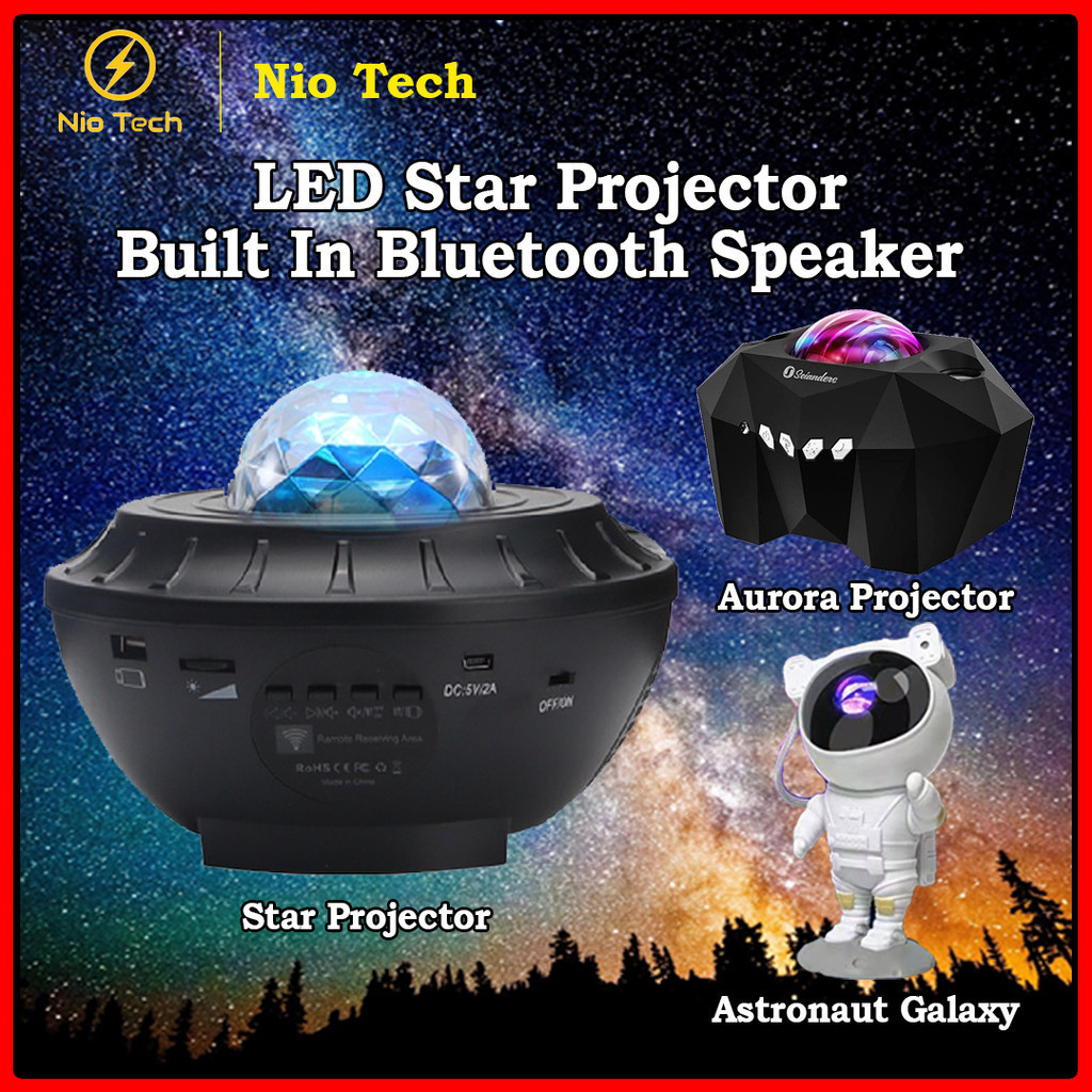 NioTech Galaxy Music Star Water Wave LED Nite Night Sky Projector Bedside Bedroom Speaker Moon Night