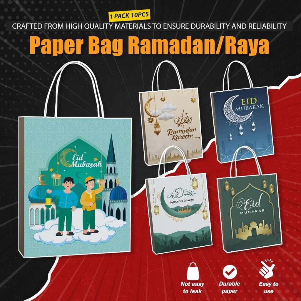1PCS Handle Paper Bag Ramadan Raya Gift Bag Goodies Bag Pattern Paper Bag Ramadan Raya