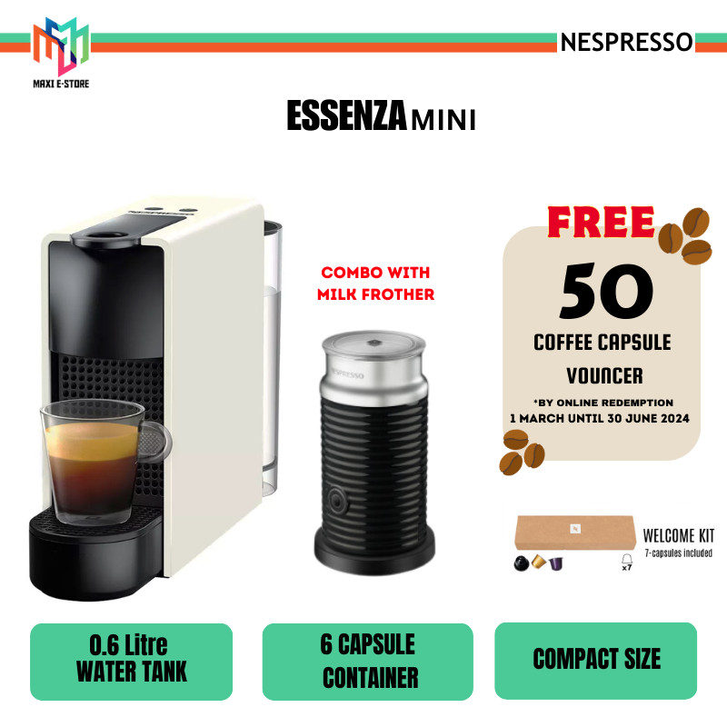 Nespresso Mini Coffee Machine - White C30-ME-WH-NE + Aeroccino3 Milk Frother A3NC30-ME-WH-NE