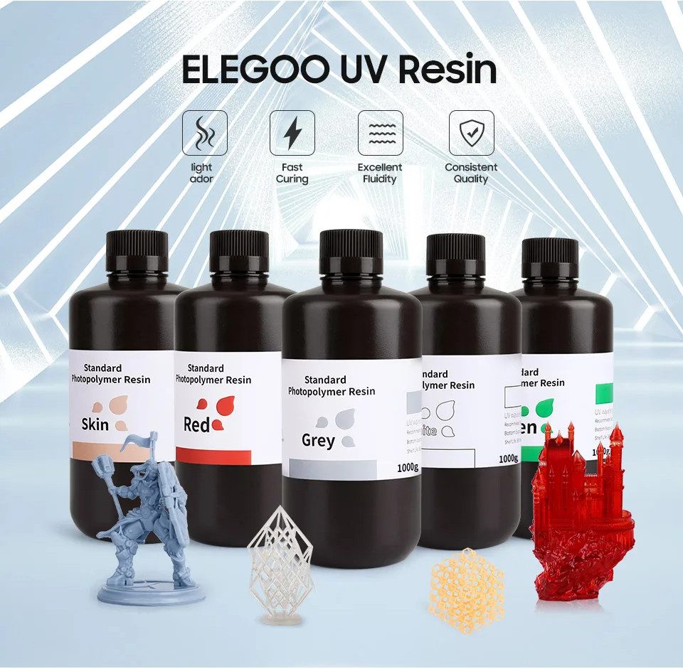Elegoo lcd standard resin 500g, uv curing resin 84d hardness resin low shrinkage high precision light odor resin