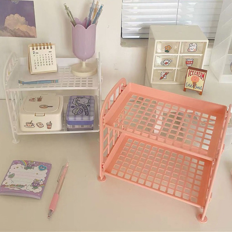 Double Layer Desktop Rack Detachable Stationery Makeup Cosmetics Storage Holder Shelf Table Top Desk Organizer Racks