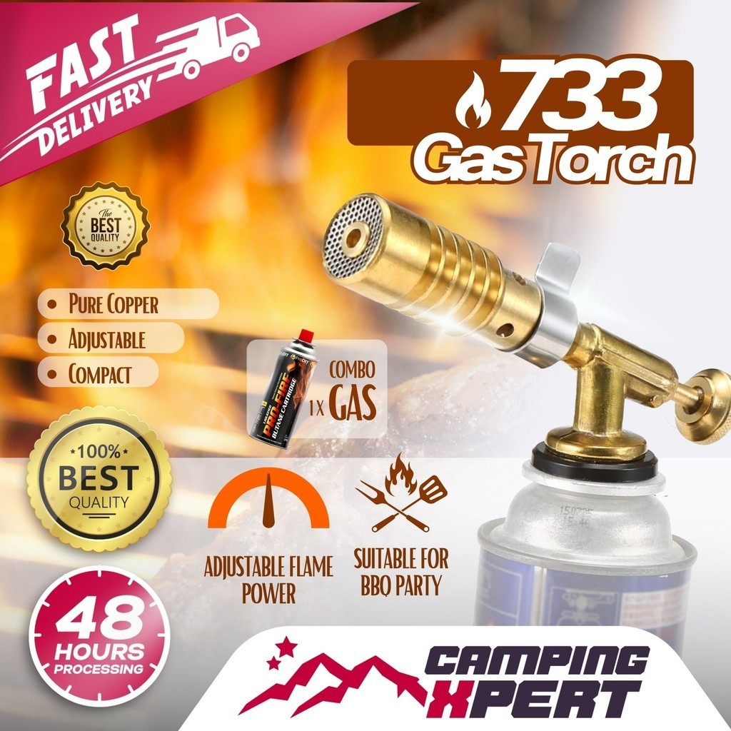 Adjustable Fire Power Gas Torch 733 Copper Flame Gun with Butane Gas Burner For BBQ Welding Outdoor Camping Portable