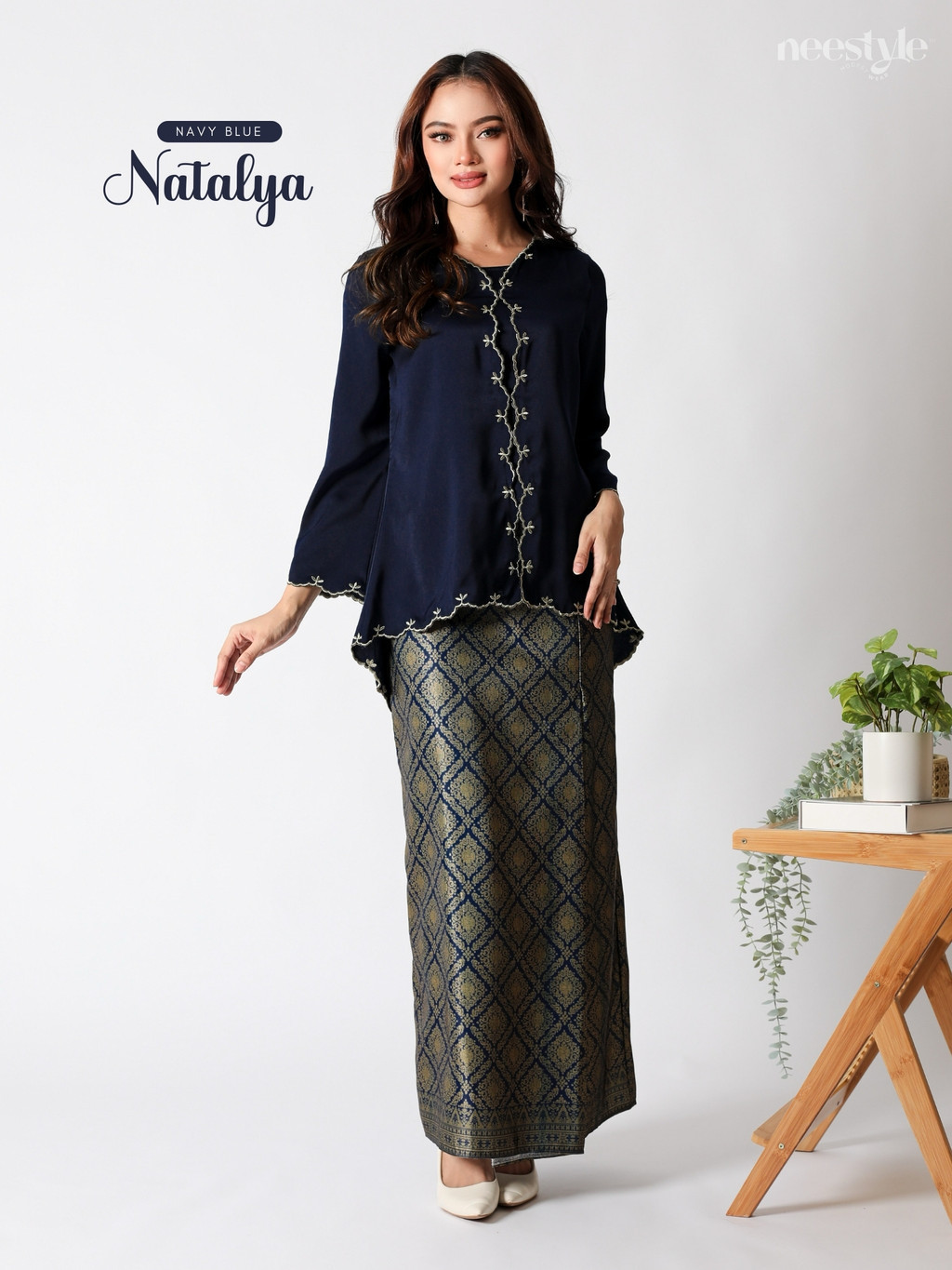 [NEESTYLE] NATALYA ? Baju Raya 2024 Baju Kebaya Moden Satin Silk Sulam with Kain Songket Printed Baju Tunang Nikah