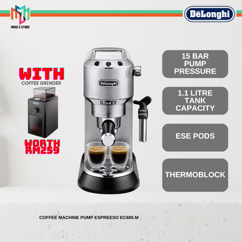 Delonghi EC685.M Dedica Coffee Machine Espresso Maker - Matt Silver EC685M