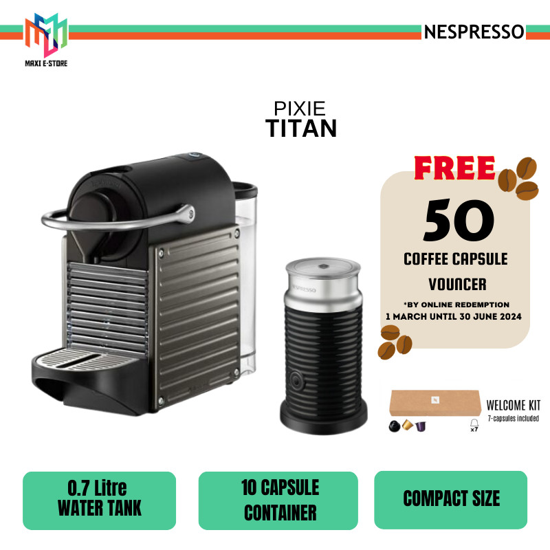 Nespresso Pixie Electric Titan Coffee Machine/Aeroccino 3 C61METINE