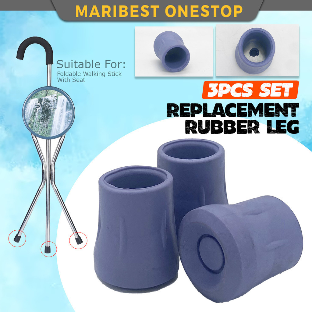 3PCS Replacement Rubber Leg For Walking Stick With Seat Walking Aid Cane Getah Tapak Tongkat Kaki Jalan Folding Cane