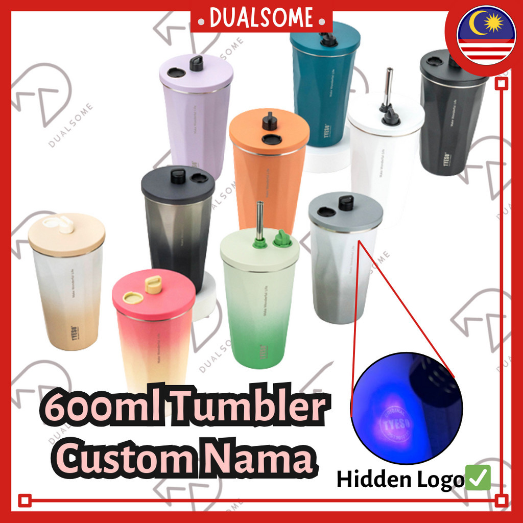 Tyeso Gradient & Full Color Diamond Custom Letak Nama 600ml Flatcup Thermos Flat Cup Office Thumbler Thermos