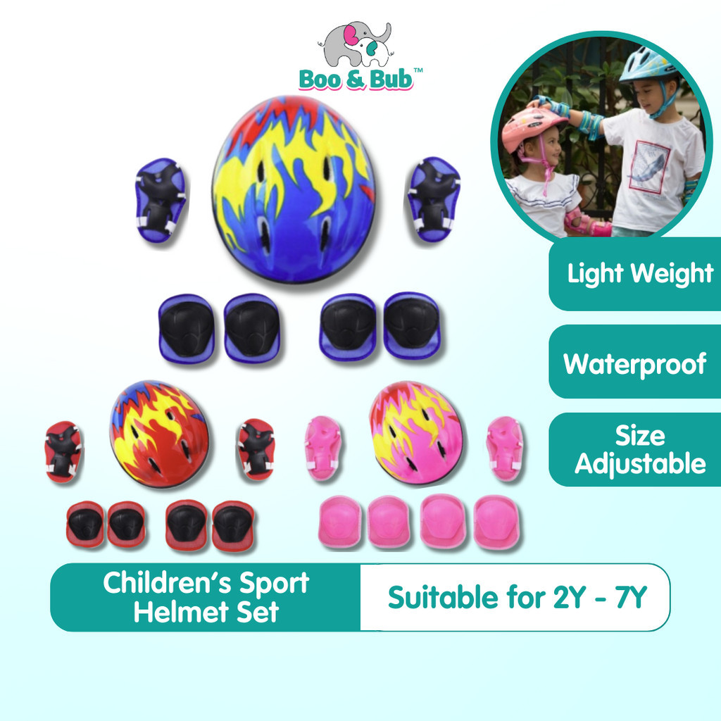 7PCS Boo&Bub Children Sports Helmet Set | Bicycle Bike Scooter Skater Cap Safety Protection Gear Outdoor game Cap