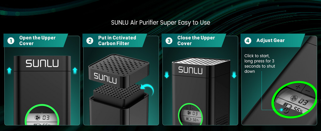 Sunlu mini air purifier for 3d resin printers, accessory for resin printer, easy to use remove resin scent air purifier