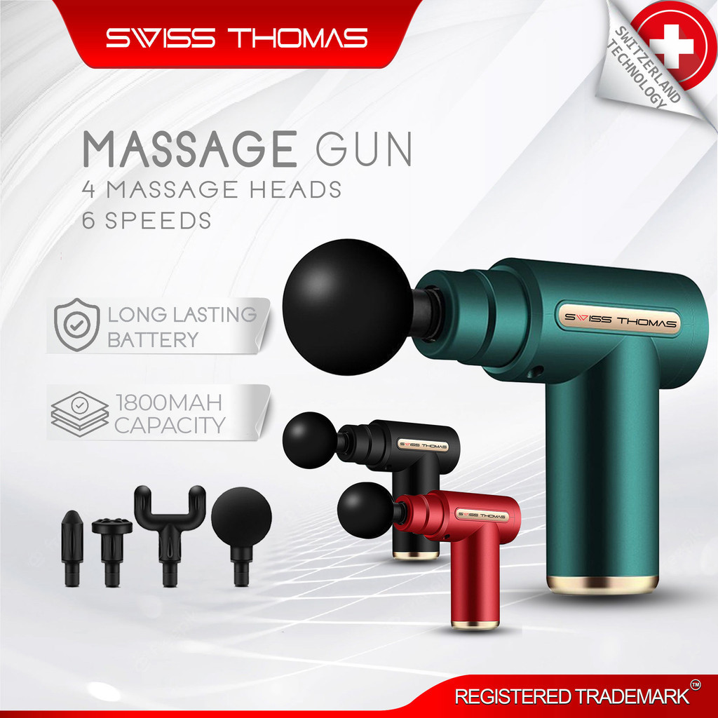 Swiss Thomas Massage Gun Relaxation 4 Massager Head 6 Speeds LED Display