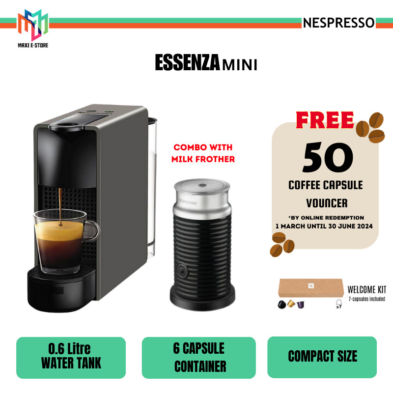 Nespresso Mini Coffee Machine - Grey C30MEGRNE + Aeroccino 3 Milk Frother A3NC30-ME-GR-NE