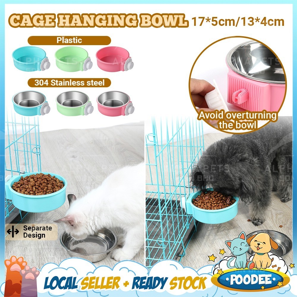 POODEE Pet Cage Hanging Food & Water Bowl Steel Feeder All in 1 Cat Bowl Dog Mangkuk Kucing Makanan Minuman 猫碗宠物碗狗碗