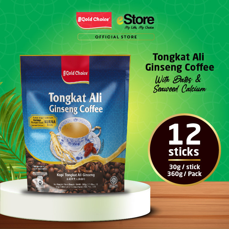 GOLD CHOICE Tongkat Ali Ginseng Coffee With Dates And Seaweed Calcium- (30g X 12'S)
