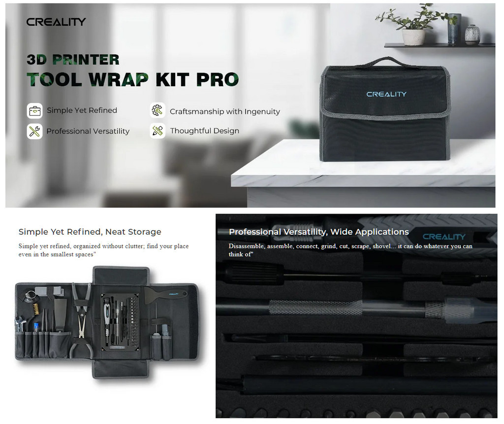 Creality 3d printer tool wrap kit pro, 3d printer accessories, 3d printer essentials, 3d post processing tools
