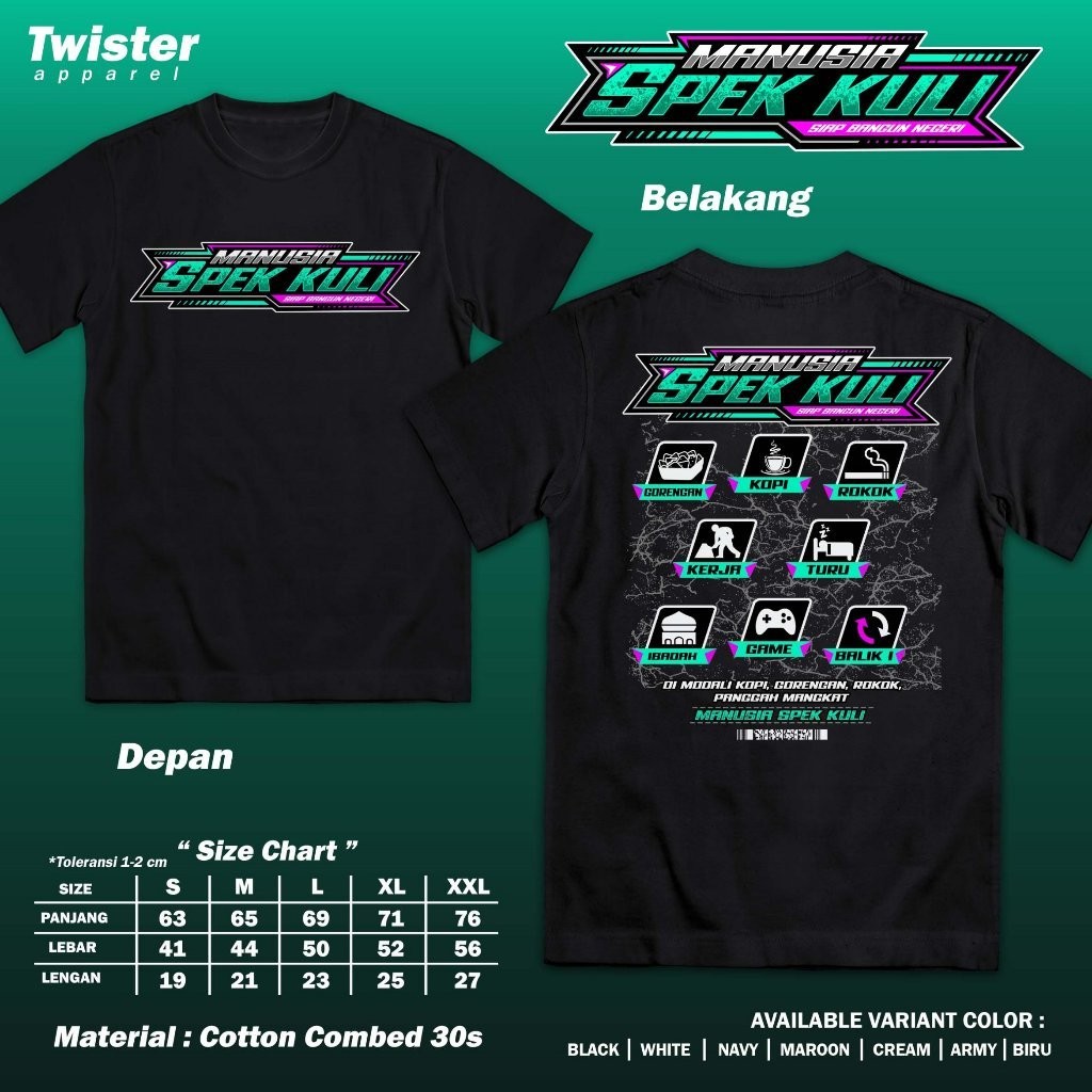Kaos Spek Manusia Kuli Siap Bangun Negeri - Baju Distro Manusia Tempur Kata Kata Keren Jawa Lucu Pejuang Rupiah Beda Bos Beda