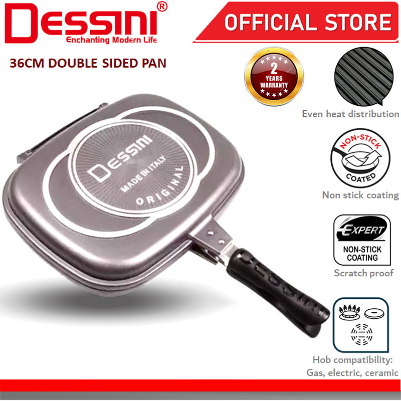 DESSINI ITALY DP-36 Granite Aluminium Non Stick Double Sided Pressure Grill Fry Pan Cookware Tool (36cm)