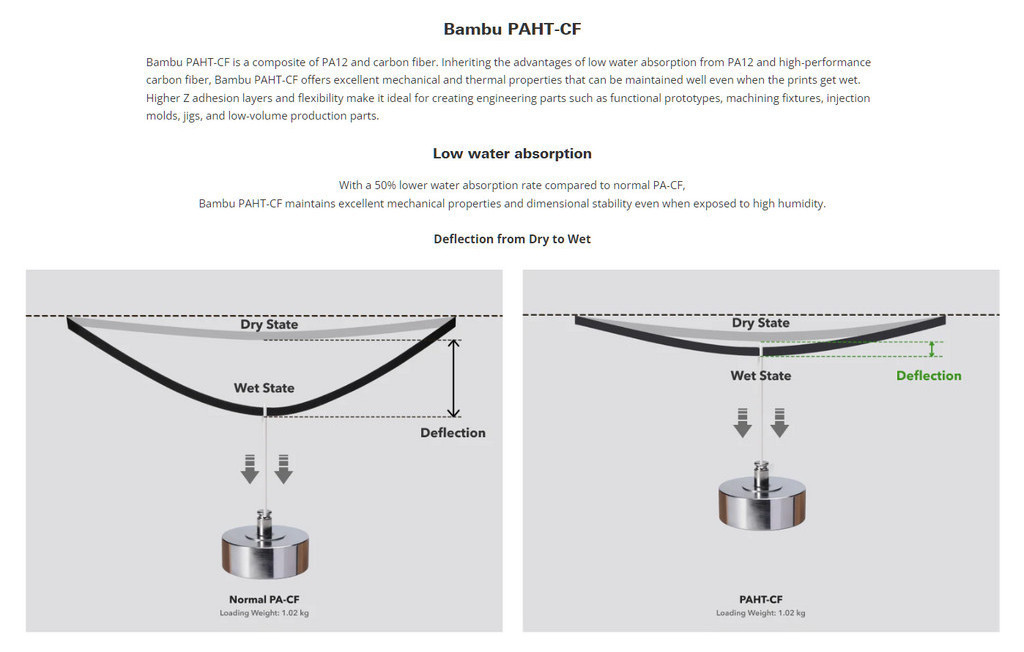 Bambu lab paht-cf 1kg 1.75mm with rfid carbon fiber reinforced high temperature nylon high tensil strength