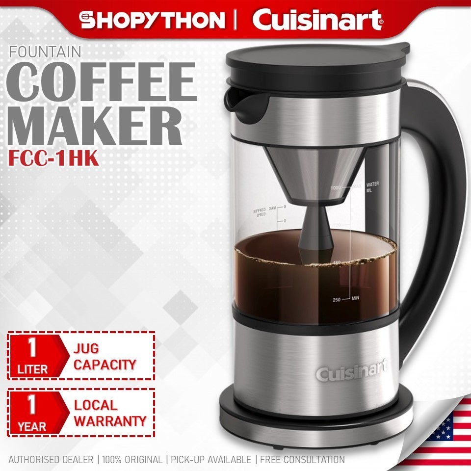 CUISINART Fountain Coffee Maker FCC-1HK (1.0L/800w) LED Display Panel Preset Temperature Tea Glass Kettle Drip Filter