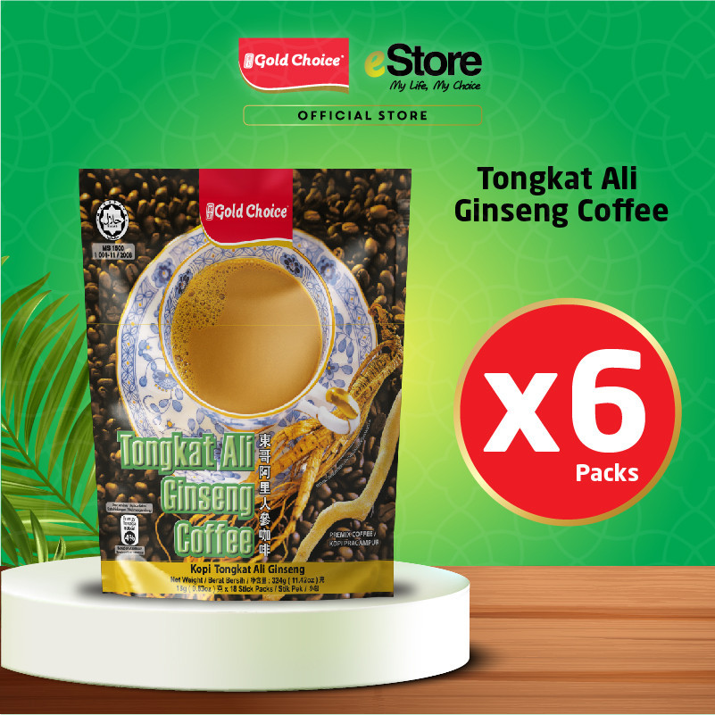 Gold Choice Tongkat Ali Ginseng Coffee (18g x 18's x 6 Packs/Bundle)