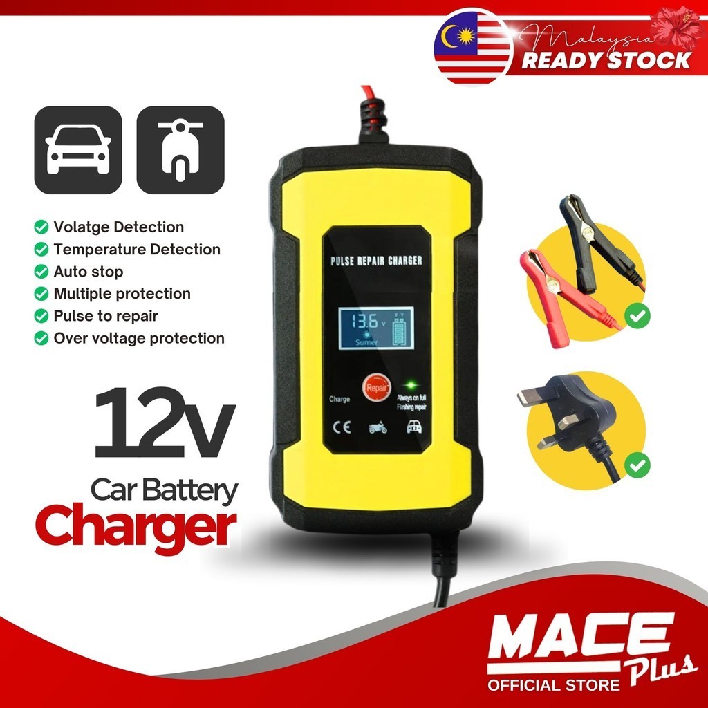 12V 6A Auto Stop Intelligent Charger Car Battery Charger Bateri Repair Charging Cas Bateri Kereta Motor Pengecas Bateri