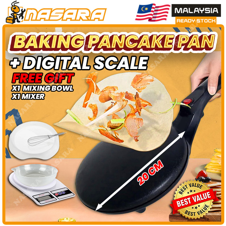 Nasara Electric Pancake Pan Non-stick Pancake Crepe Maker Pizza Popiah Baking Pan Frying Griddle Machine / 薄饼机