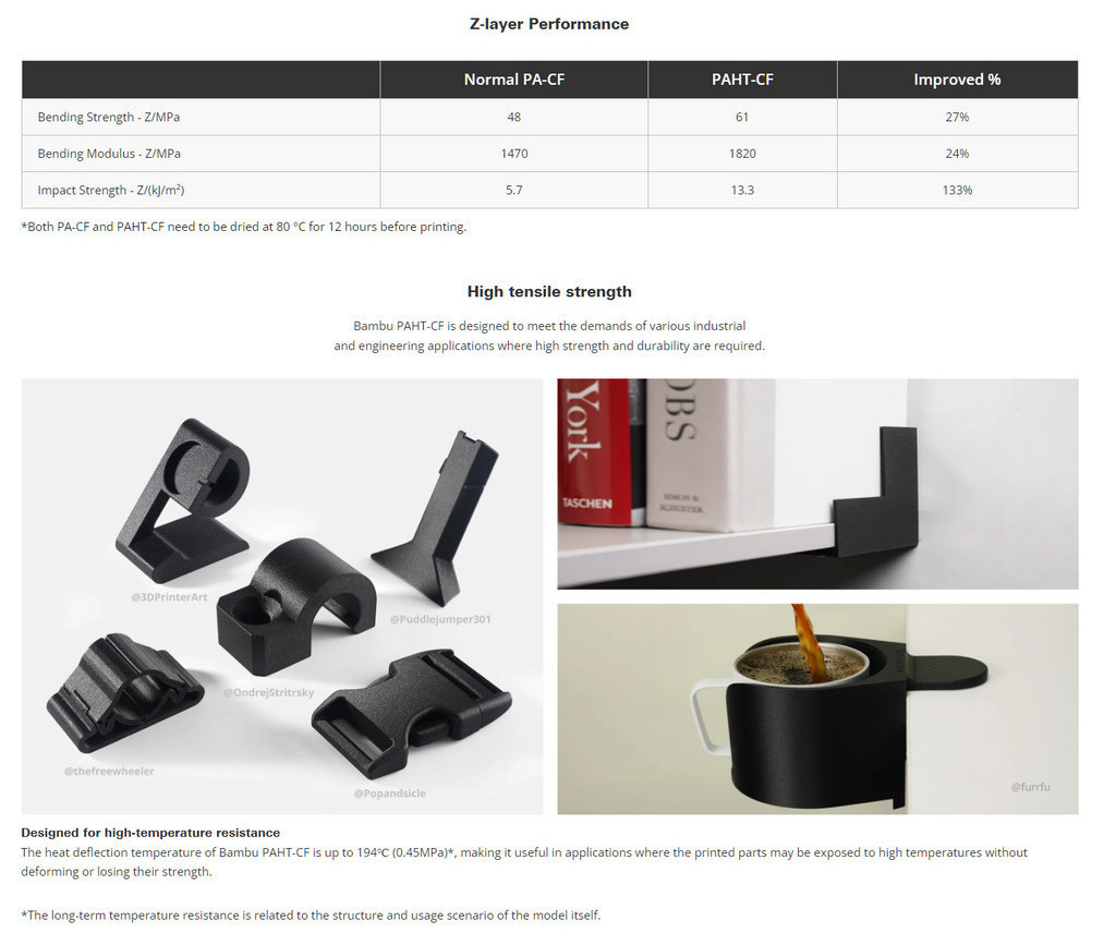 Bambu lab paht-cf 1kg 1.75mm with rfid carbon fiber reinforced high temperature nylon high tensil strength
