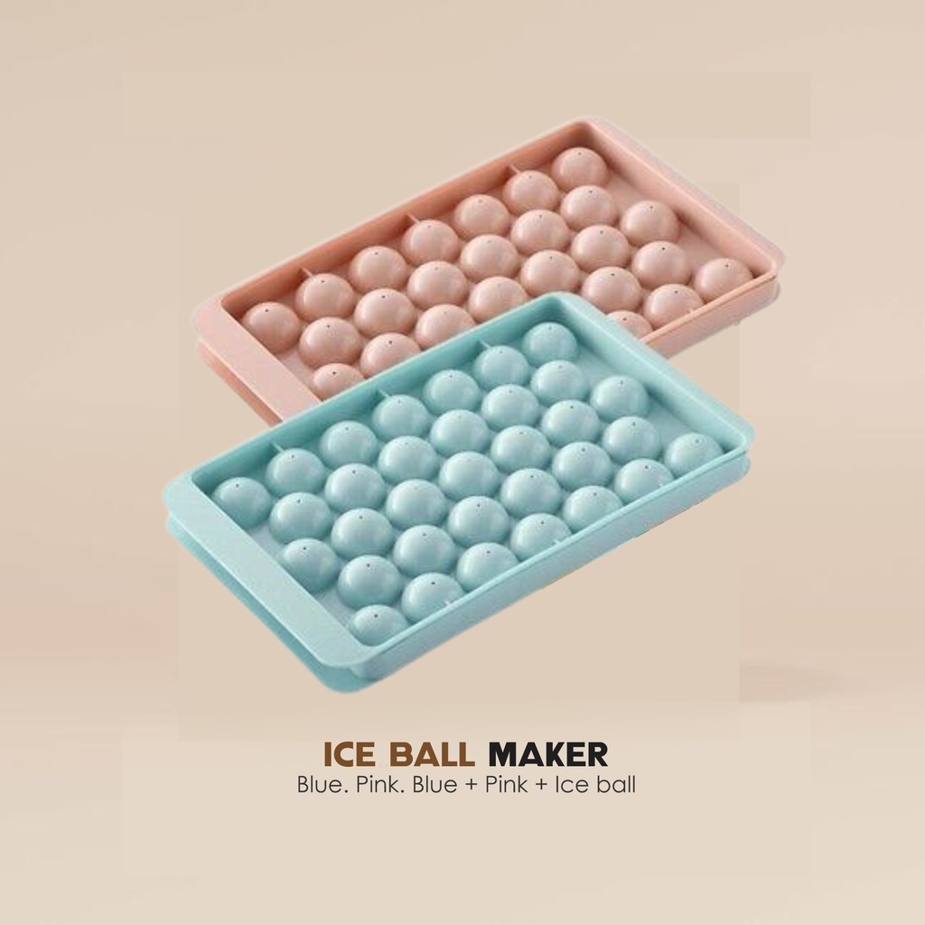 {BSU} Ice Cube Maker Plastic Tray Round Ball Shape 33 Grids Food Grade Sphere Mould Cocktails Bekas Buat Ais Kiub Bulat